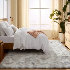 Plush Shaggy Tie Dye Light Grey Carpet Rug for Cozy Interiors