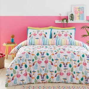 Fusion Tropical Flamingo Duvet Cover Bedding Set Pink