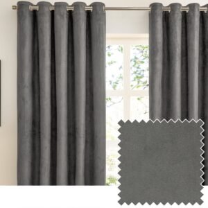 Furn Verso Reversible Suede Look Ready Made Eyelet Blackout Curtains Charcoal