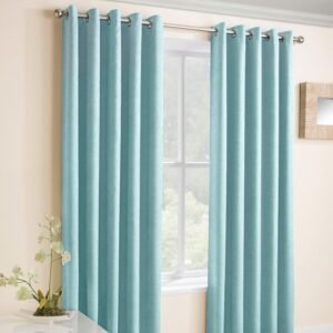 Vogue Thermal Ready Made Eyelet Blockout Curtains Sky Blue