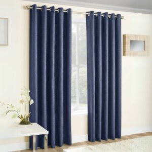 Vogue Thermal Blockout Ready Made Eyelet Curtains Navy