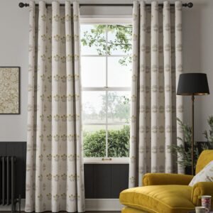 William Morris Lily Flower Embroidery Made to Measure Curtain Ochre