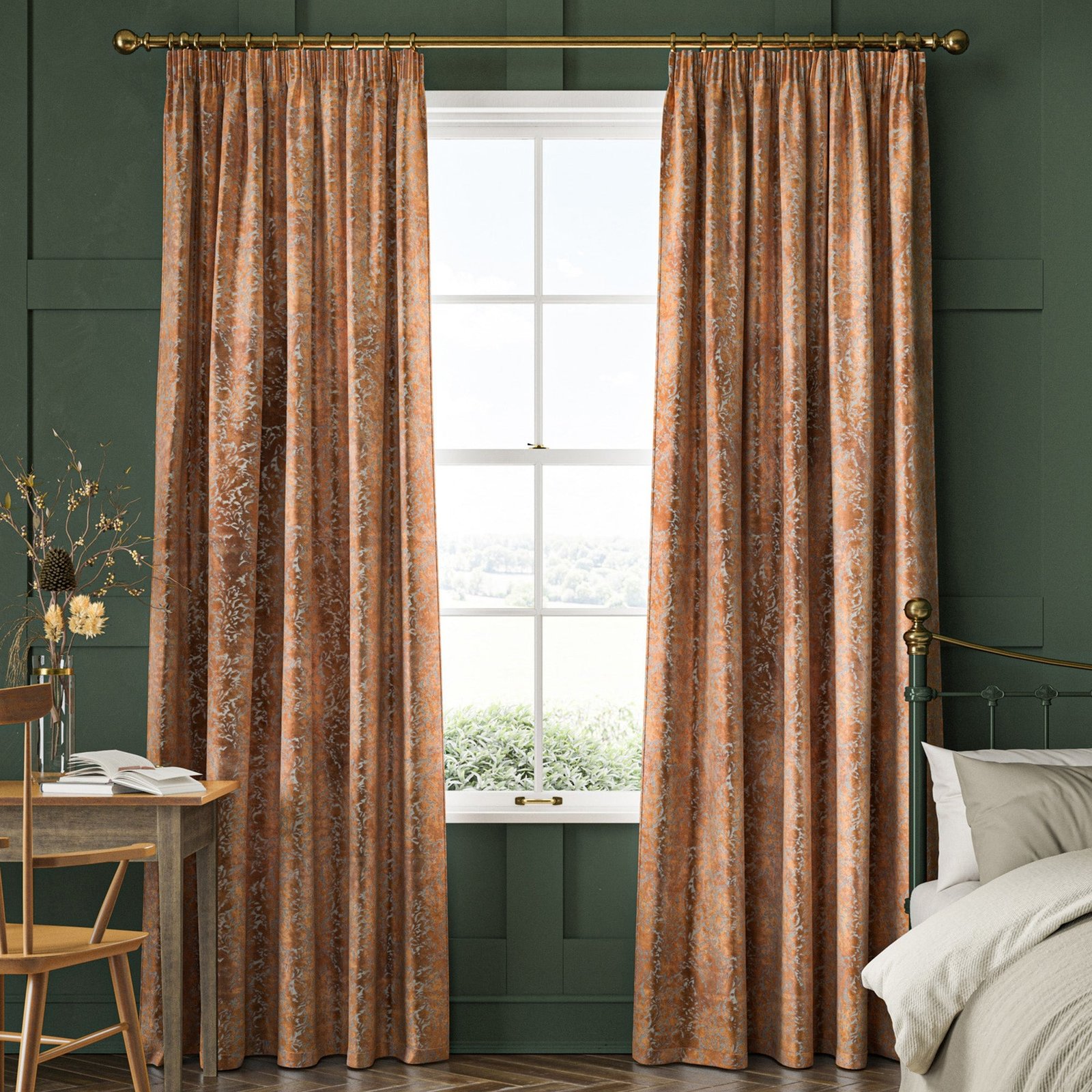 William Morris Compton Silhouette Velvet Made To Measure Curtains Terracotta