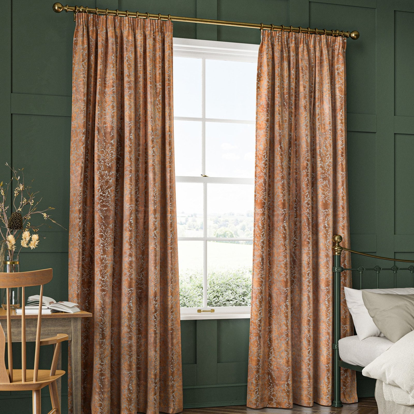William Morris Compton Silhouette Velvet Made To Measure Curtains Terracotta - Image 2