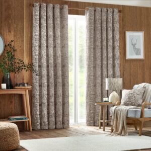 Winter Woods Chenille Ready Made Eyelet Curtains Taupe