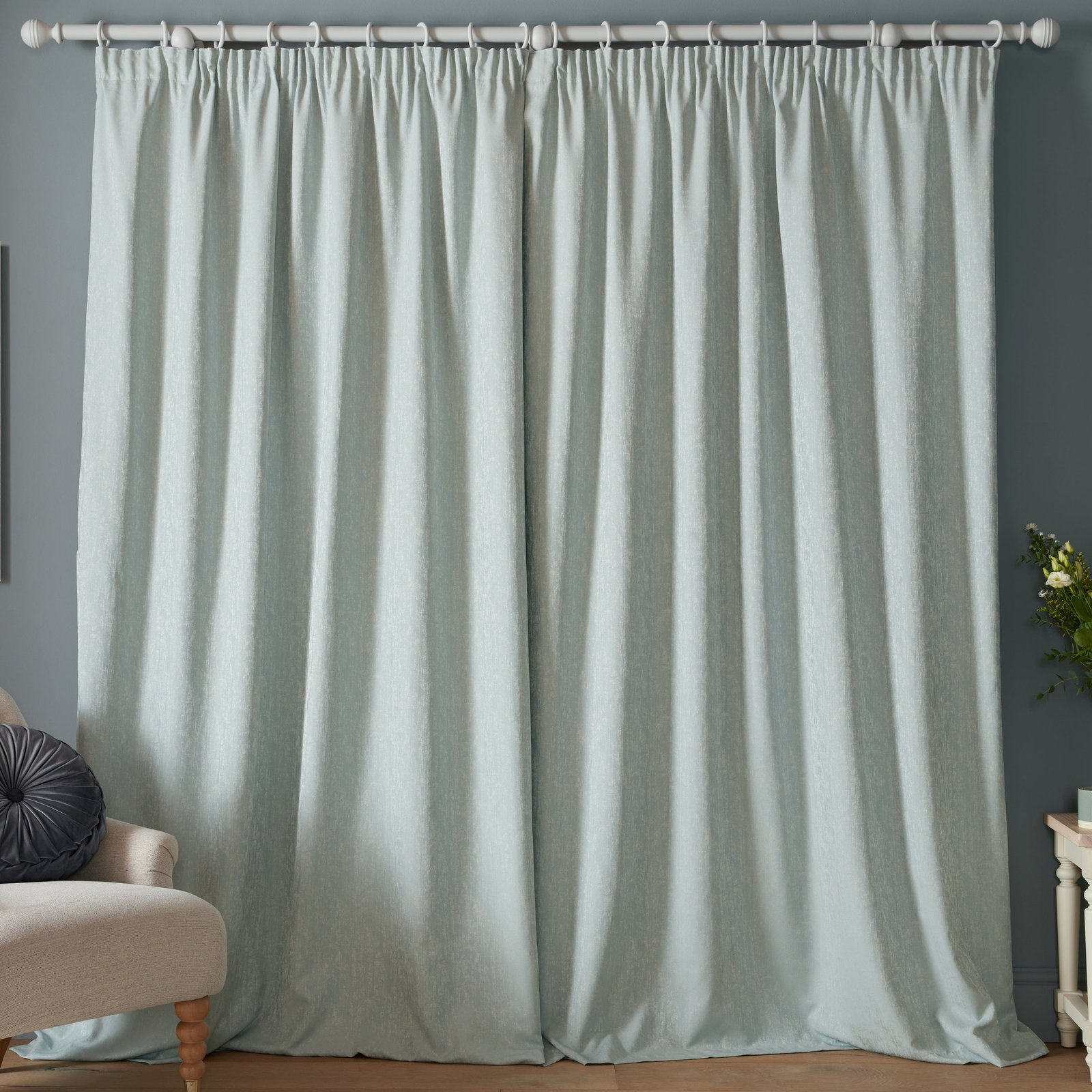 Laura Ashley Whinfell Ready Made Pencil Pleat Curtains Duckegg - Image 2