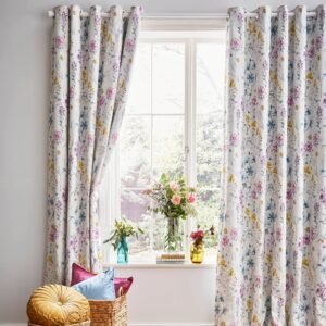 Laura Ashley Wild Meadow Ready Made Eyelet Blackout Curtains Multi