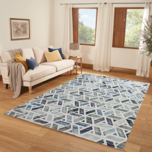 Contemporary Blue Grey Tufted Rug for Living Room
