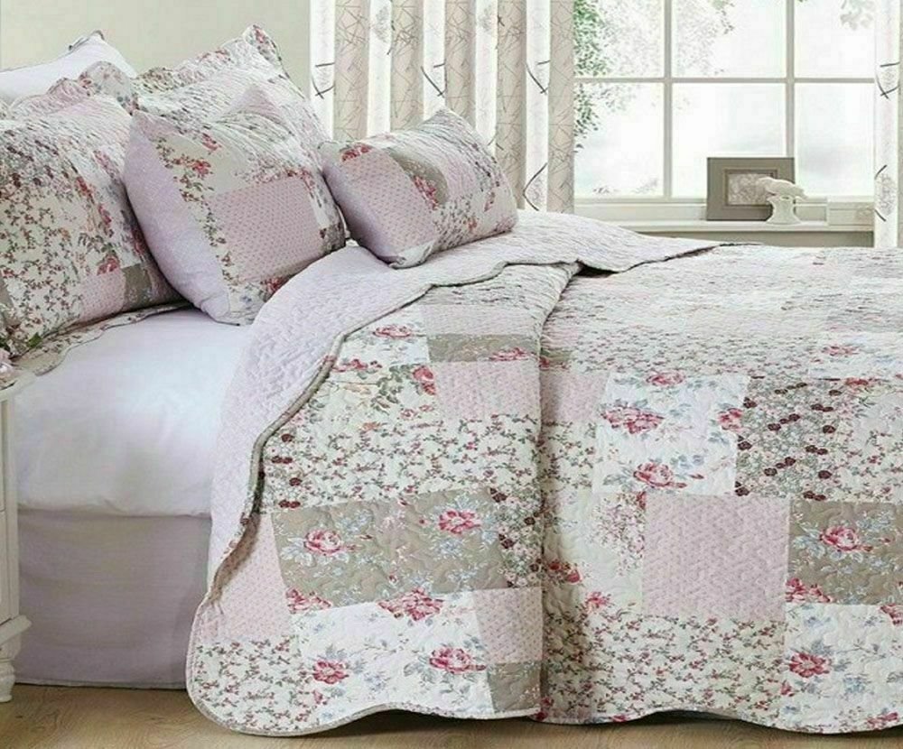 Luxury Quilted Patchwork Embroidered Bedspread Comforter with Pillow Case - Image 53