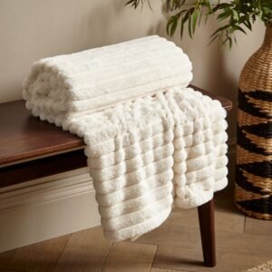 Catherine Lansfield Cosy Ribbed Faux Fur 130x170cm Throw Cream