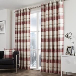 Fusion Balmoral Check Lined Ready Made Eyelet Curtains Ruby