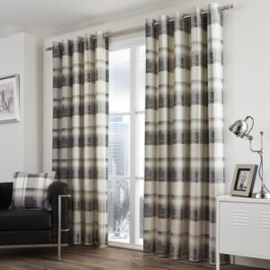 Fusion Balmoral Check Lined Ready Made Eyelet Curtains Slate