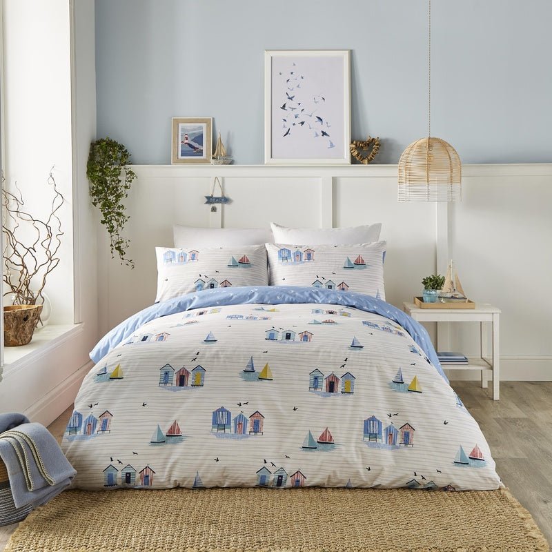 Fusion Beach Huts Duvet Cover Bedding Set Blue