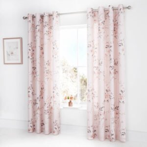 Catherine Lansfield Canterbury Ready Made Eyelet Curtains 66'' x 72'' Blush