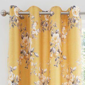 Catherine Lansfield Canterbury Ready Made Eyelet Curtains 66'' x 72'' Ochre