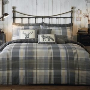 Dreams & Drapes Connolly Check Brushed Cotton Duvet Cover Bedding Set Charcoal