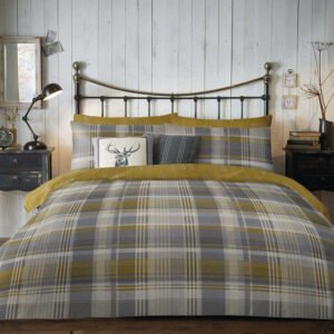 Dreams & Drapes Connolly Check Brushed Cotton Duvet Cover Bedding Set Ochre