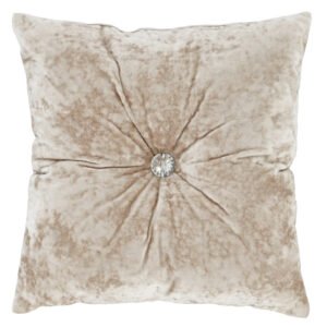 Catherine Lansfield Crushed Velvet Diamante Button Filled Cushion 45cm x 45cm Natural
