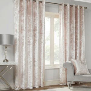 Crushed Velvet Ready Made Eyelet Curtains Blush