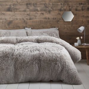 Catherine Lansfield Cuddly Deep Pile Faux Fur Duvet Cover Bedding Set Silver