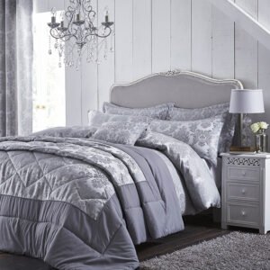 Catherine Lansfield Damask Jacquard Duvet Cover Bedding Set Silver