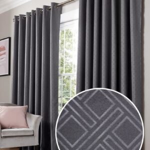 Diamond Blackout Ready Made Eyelet Curtains Charcoal
