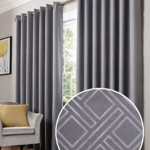 Diamond Blackout Ready Made Eyelet Curtains Silver