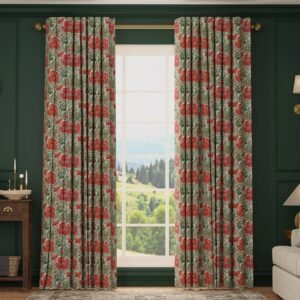 HOUSE Llewelyn-Bowen Down The Dilly Printed Velvet Made To Measure Curtains Crimson