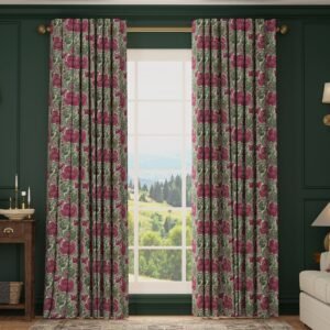 HOUSE Llewelyn-Bowen Down The Dilly Printed Velvet Made To Measure Curtains Damson