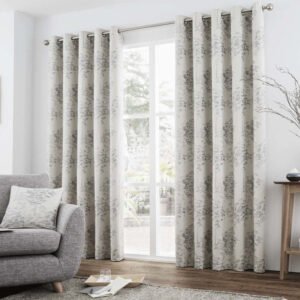 Curtina Elmwood Lined Ready Made Eyelet Curtains Silver
