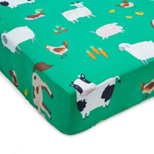 Catherine Lansfield Farmyard Animals Fitted Sheet Junior Green