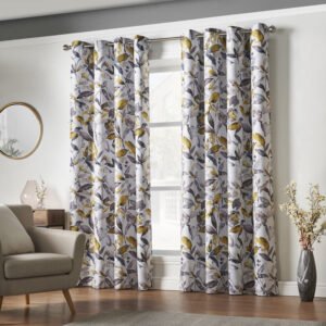 Giverny Blackout Ready Made Eyelet Curtains Ochre