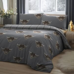 Fusion Highland Cow Duvet Cover Bedding Set Grey