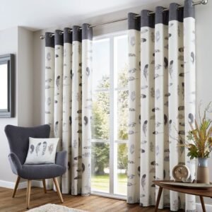 Fusion Idaho Lined Ready Made Eyelet Curtains Charcoal