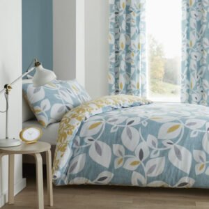 Catherine Lansfield Inga Leaf Duvet Cover Bedding Set Teal