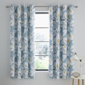 Catherine Lansfield Inga Leaf Ready Made Eyelet Curtains 66'' x 72'' Teal