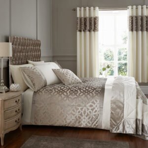 Catherine Lansfield Lattice Cut Velvet Duvet Cover Bedding Set Natural
