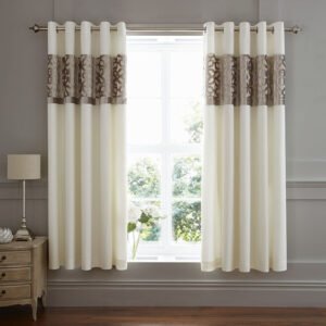 Catherine Lansfield Lattice Cut Velvet Ready Made Eyelet Curtains 66'' x 72'' Natural