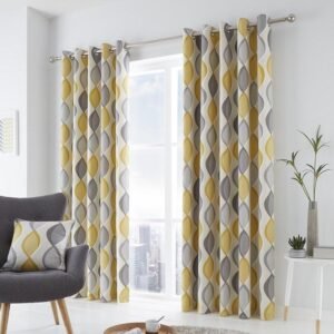 Fusion Lennox Ready Made Eyelet Curtains Grey Ochre