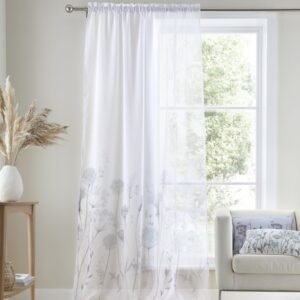 Catherine Lansfield Meadowsweet Floral Ready Made Single Voile Curtain White