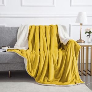 Ochre Throws for Sofa & Bed Sherpa Fleece Blanket