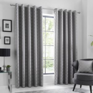 Oriental Ready Made Eyelet Curtains Silver