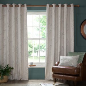 Laura Ashley Pussy Willow Ready Made Eyelet Curtains Truffle Natural