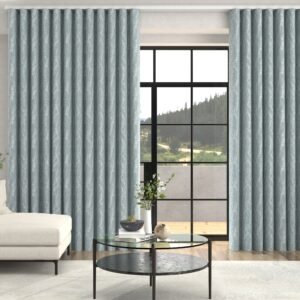 Grace Jacquard Floral Made To Measure Curtains + FREE Track - Wave Smoky Blue