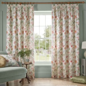 Laura Ashley Rosalind Ready Made Pencil Pleat Curtains Pale Cranberry