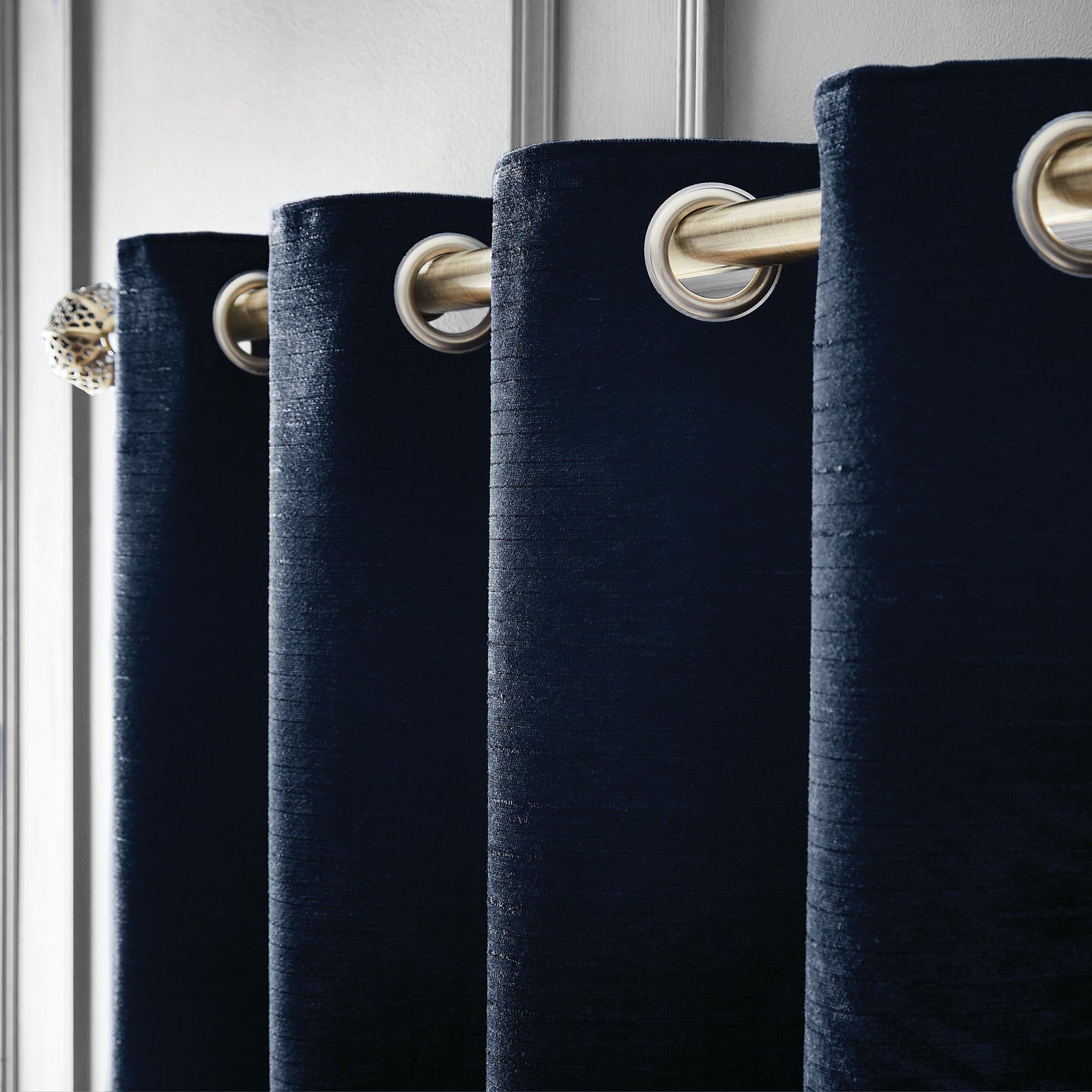 Hyperion Selene Luxury Chenille Weighted Ready Made Eyelet Curtains Deep Navy - Image 2