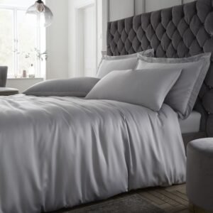 Catherine Lansfield Silky Soft Satin Duvet Cover Bedding Set Silver Grey