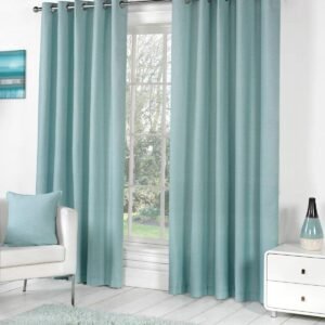 Fusion Sorbonne Ready Made Eyelet Curtains Duck Egg Blue
