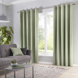 Fusion Sorbonne Lined Ready Made Eyelet Curtains Green