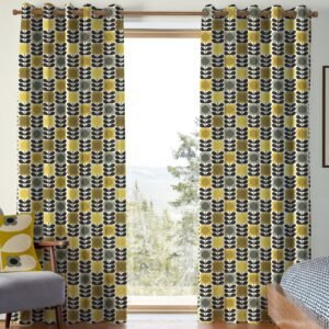 Orla Kiely Spot Flower Stem Made to Measure Curtain Yellow Grey